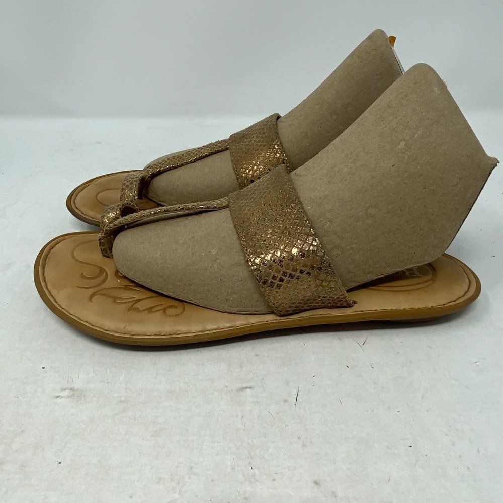 Born D54518 Womens Toe Loop Slide Sandals US 8 Bronze Leather Flat Snake Print